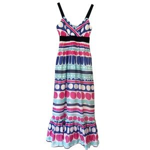 Vineyard Vines | Silk Blend Stripe & Polka Dot Sleeveless Tank Maxi Dress Summer